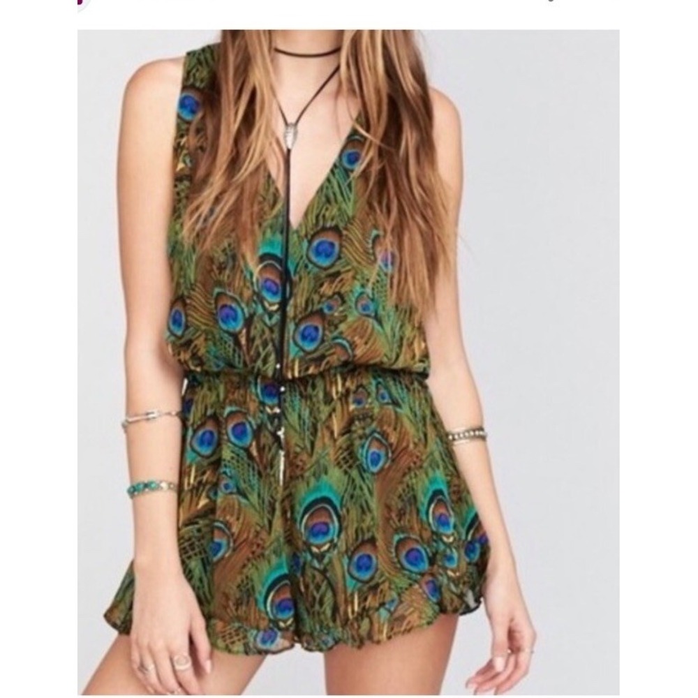 Show Me Your MuMu Riri Peacock Crossover V Front Back Mini Dress Large